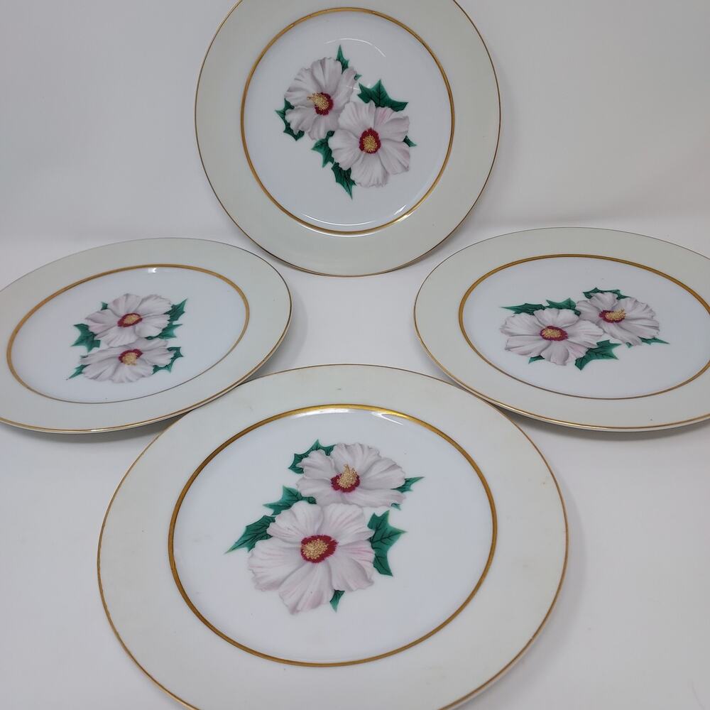 Kent Tropical Pattern Set of 4 Salad Plates 7.5" Occupied Japan Vintage 1950